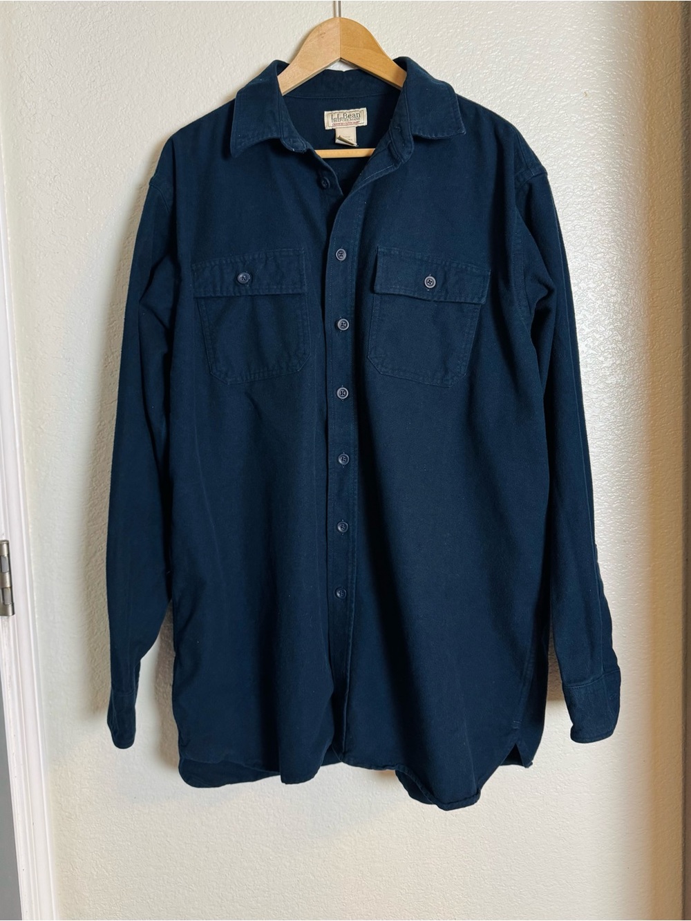 Ll Bean Navy Chamois Cotton Shirt XL Tall